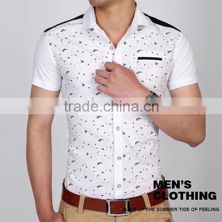 2015 Summer Newest White Short Sleeve Men Fashion Shirt