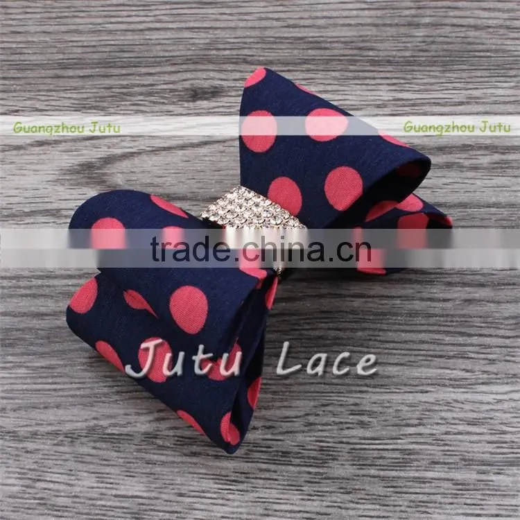 Newest glitter crystal elastic hair headbands- polka dot hair bow headband-satin rhinestone bow hair band