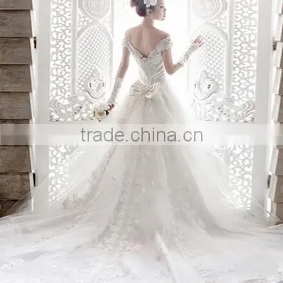 Women's Sweet White Slash Neck Wedding Dress