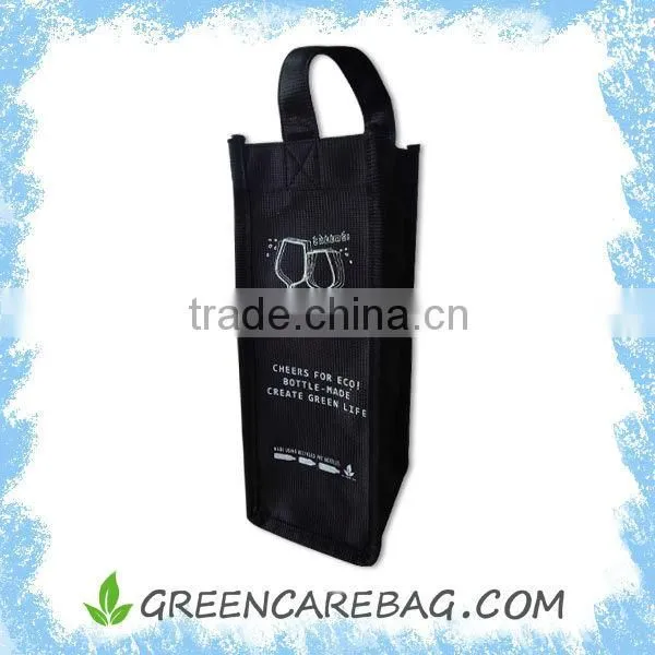 160gsm White RPET Non-woven Promotional Wine Bottle Bag with Polyester Thread