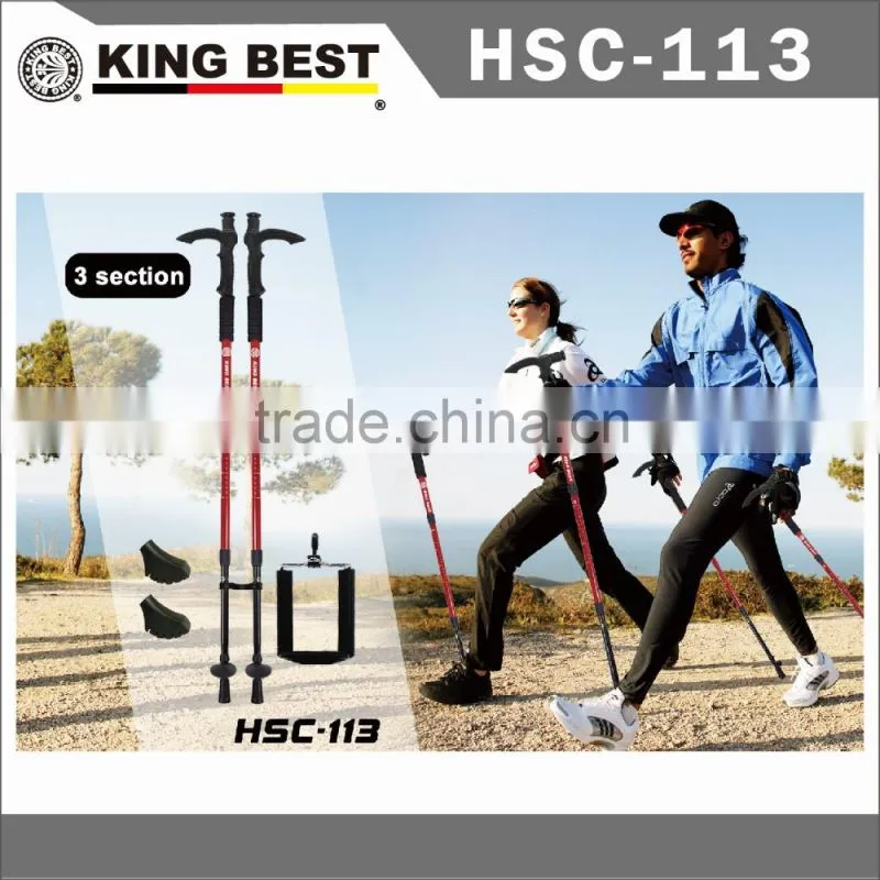 KING BEST new Carbon trekking pole With Phone Holder 3-SECTION adjustable nordic walking poles mountaineering stick