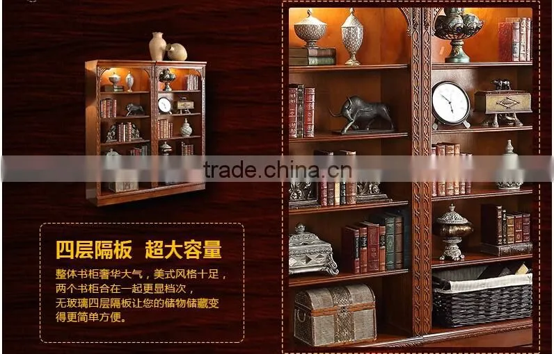 Rubber wood bookshelf sideboard with handmade carving AI-206