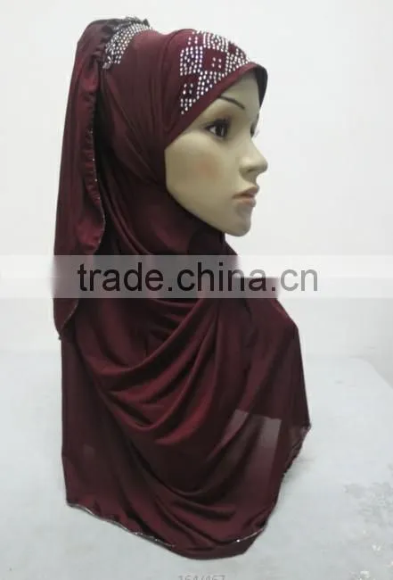 H182 latest soft silk muslim hijab with rhinestones