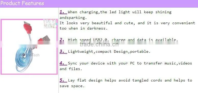 USB Micro Light Charger Cable for Android phones Light Cable