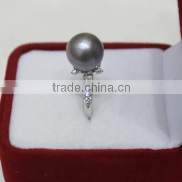 black pearl wholesale price natural fashion pearl round ring real 925 silver ring