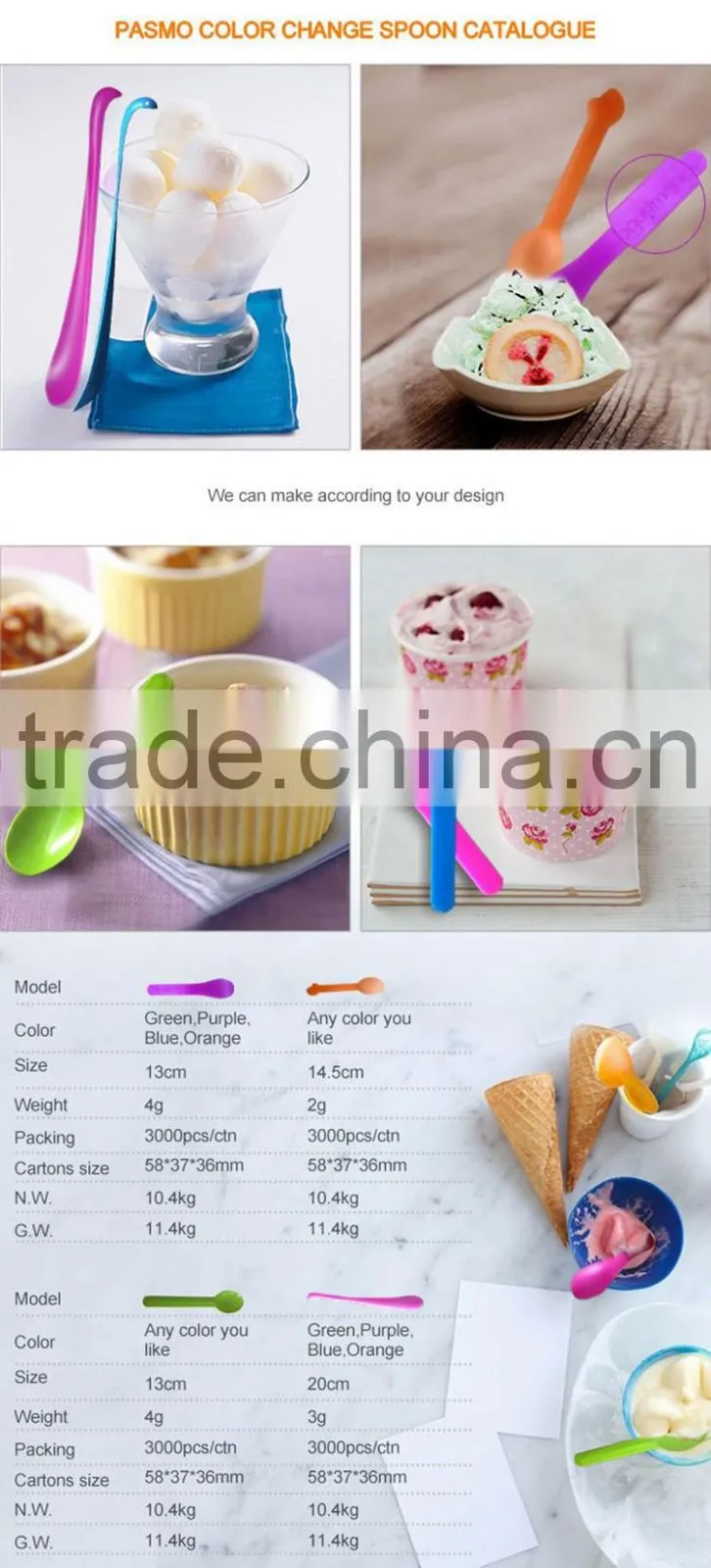 Pasmo disposable plastic dessert spoon/color changing ice cream spoon