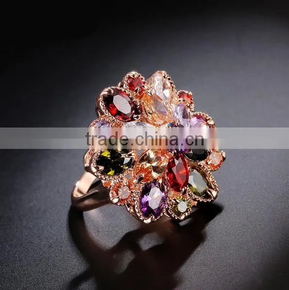 Hot Sale Unique Fashion Multicolor 18K Rose Gold Plated AAA Zircon Engagement Weddding bijoux Rings Fine Jewelry