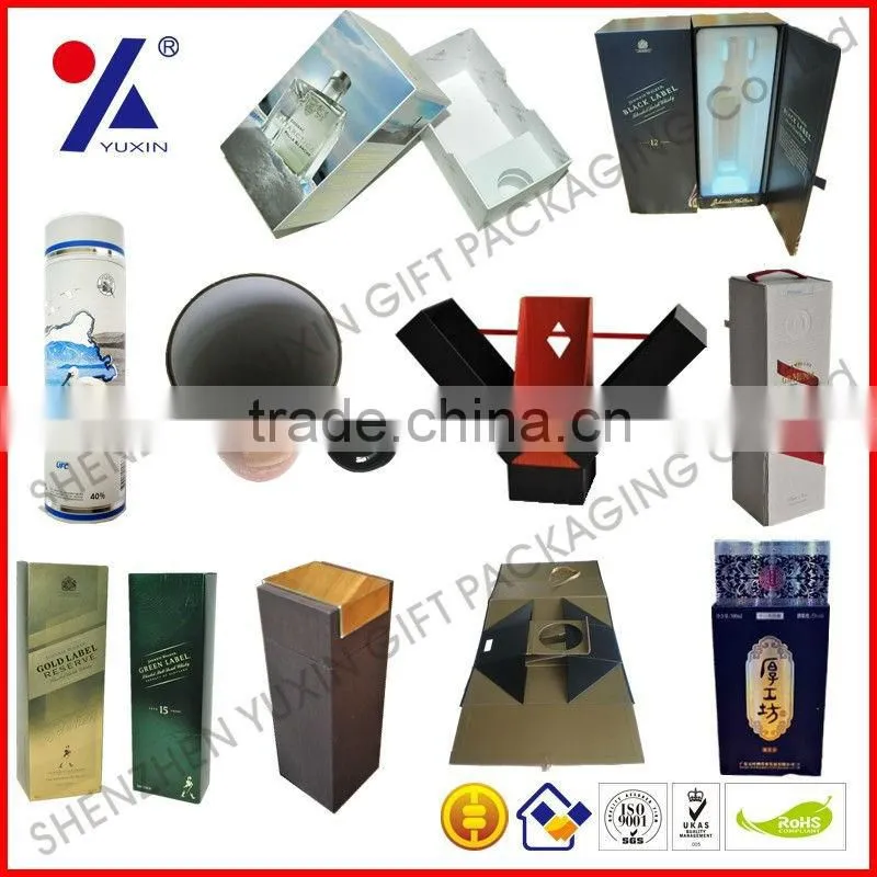 factory price elegant foldable paper wine gift box packaging box with hanger/ ribbon