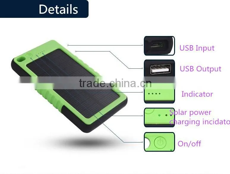 Made in china waterproof solar mobile charger solar battery charger 8000mah