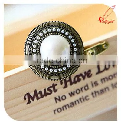 Bohemia Style Round Big White Pearl Antique Bronze Plated Ring