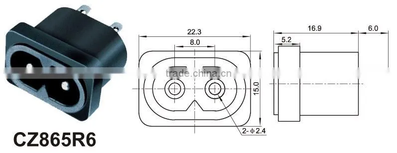 2PIN AC power socket,Gold plated composite video and audio inputs connector