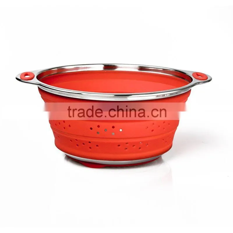 High quality food grade fruits and vegetables silicone collapsible colander