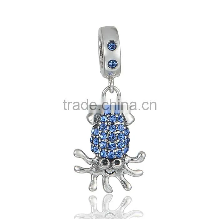 2016 Fashion Inkfish Sea Animal Pendants With Blue Rhinestones