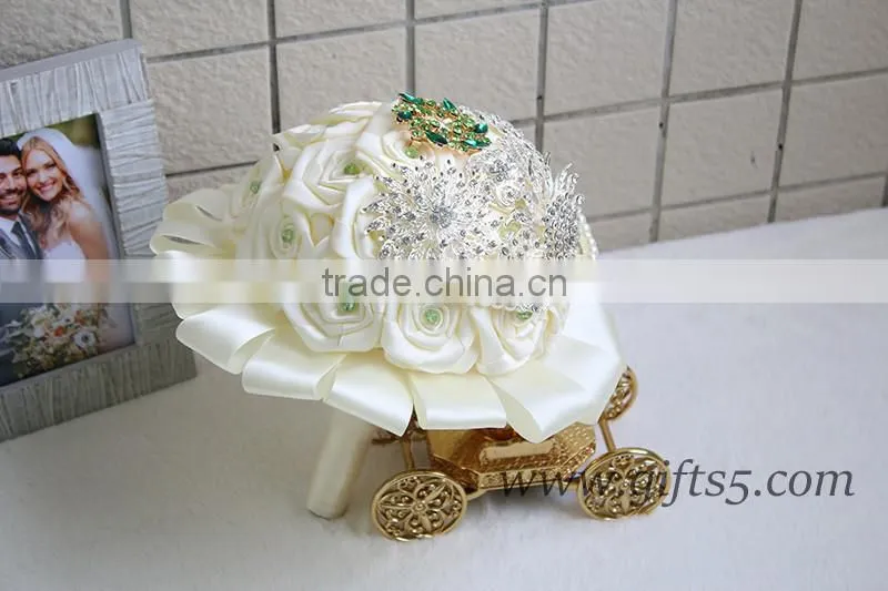 Graceful wedding bouquet with Rhinestones Satin Silk Ribbons Pearls Jewels Bridal Bouquet Bridesmaid Bouquet