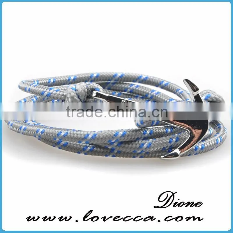 VIRGINSTONE Matt Black Anchor on Nylon Rope Nautical Band Bracelet