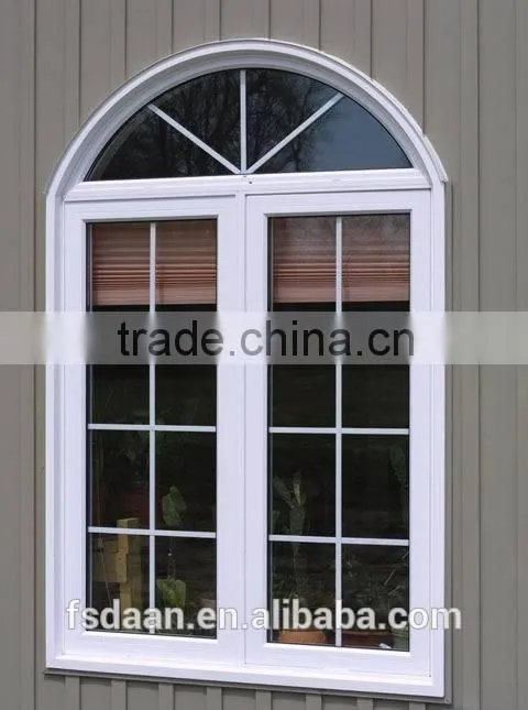 aluminum side hung casement window with half round spoked pediment