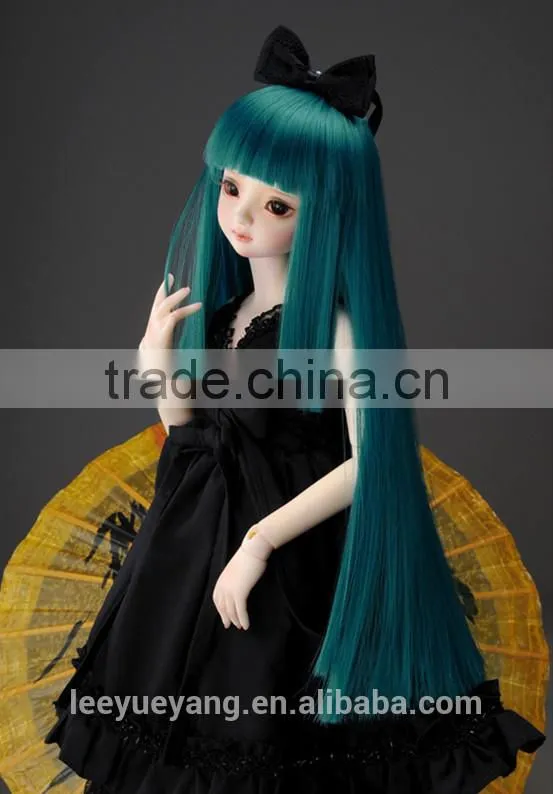New style long dark blue straight 1/4 BJD doll wig