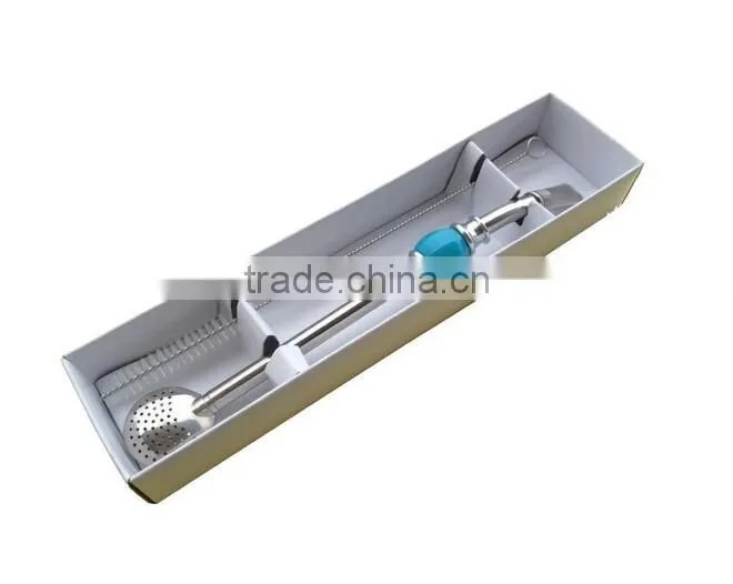 Amazon Hot Stainless Steel Bombilla Straw Blue Agate With Cleaning Brush