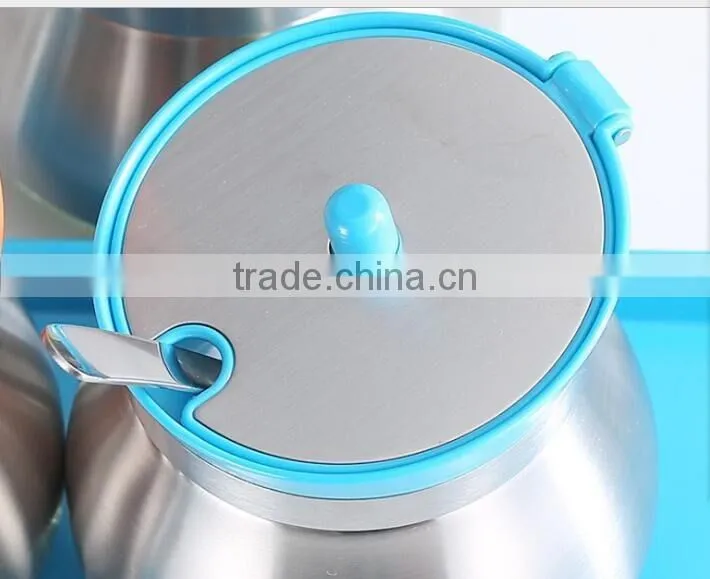 wholesale glass spice jar with metal coating spoon blue