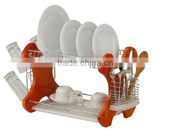 wooden Dish Rack with Plastic Tray