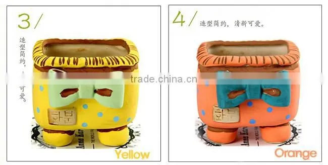 New design korean style bowknot spots small ceramic succulent planter