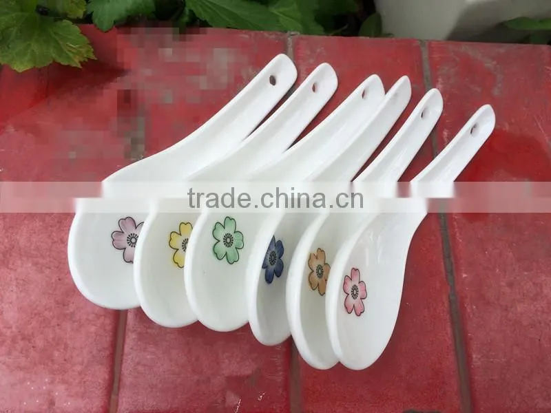 SP-1541 Haonai flower decal ceramic spoon, ceramic soup spoon