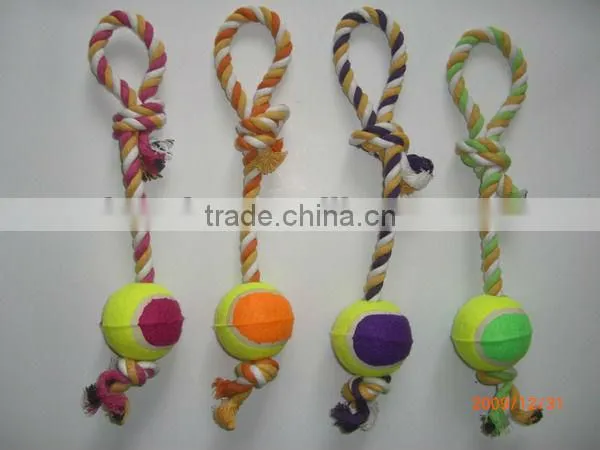 Lovely Cotton Rope Pet Dog Puppy Cat Chews Toy Ring Fetch Play Toys With Ball