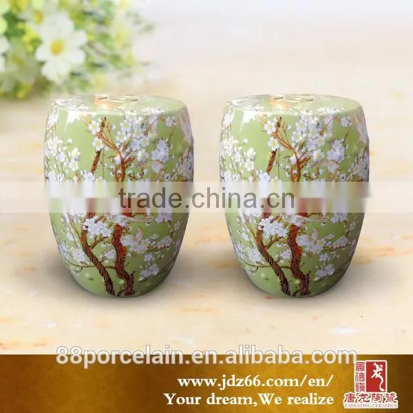 Fancy color glazed birds and flowers ceramic garden short stools for sale made in Jingdezhen