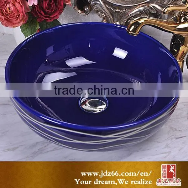 Blue color glaze cheap ceramic bathroom sinks of Italian style