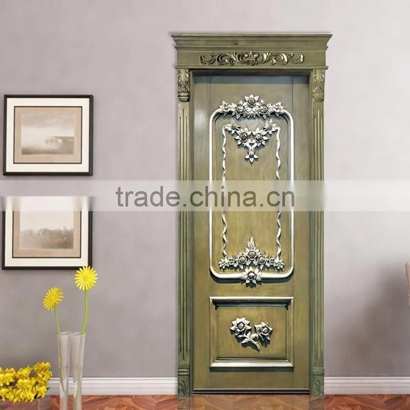 Luxury French Baroque Style Solid Wood Carved Blue Door with Golden Frame BF11-09223c