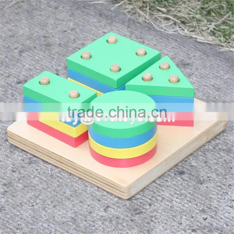 new design educational kids geometry sorting wooden stacking blocks toy W13D025