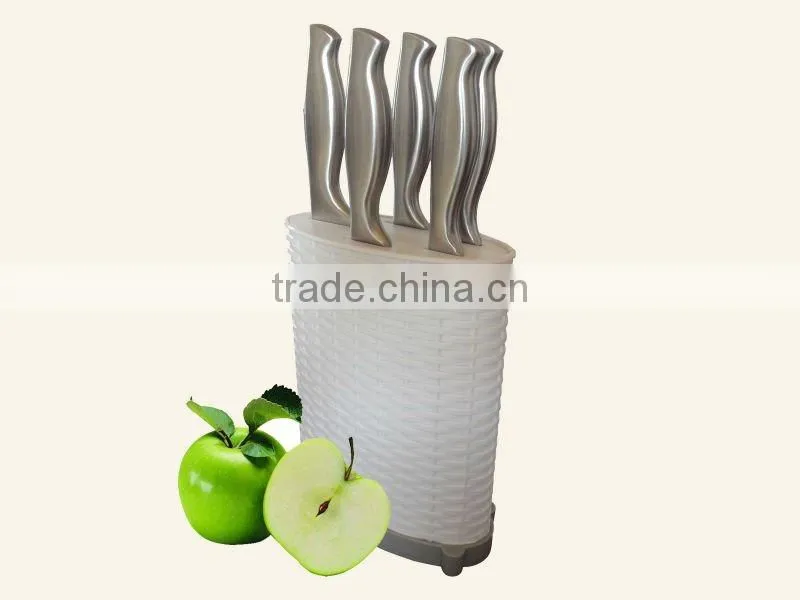 5 pieces stainless steel kitchen knife set with plastic block