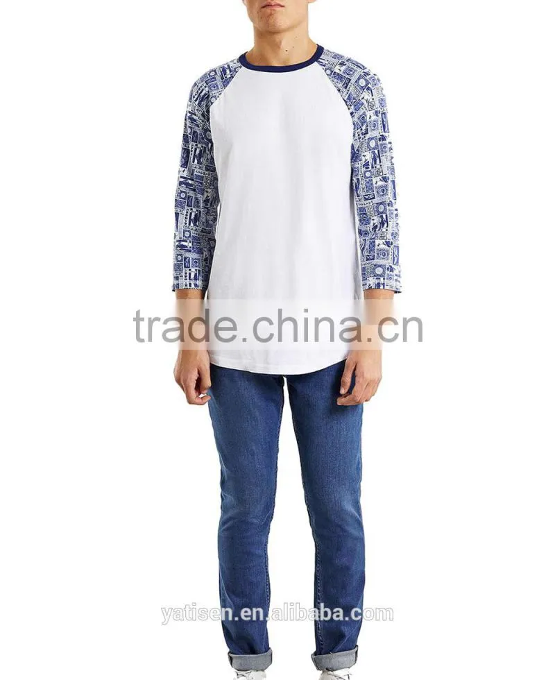stamp pattern printing raglan t shirt pure cotton high quality custom long sleeve shirt for male
