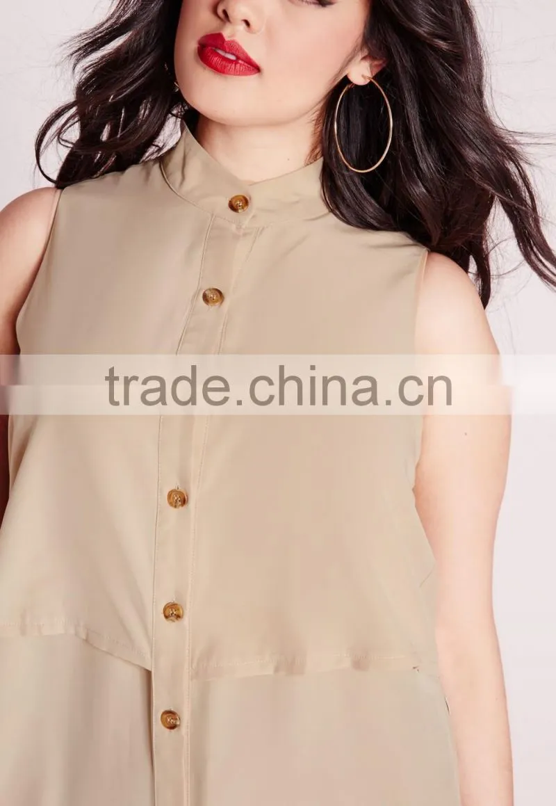 Wholesale plus size clothing 2016 fancy buttons tunic top HST3701
