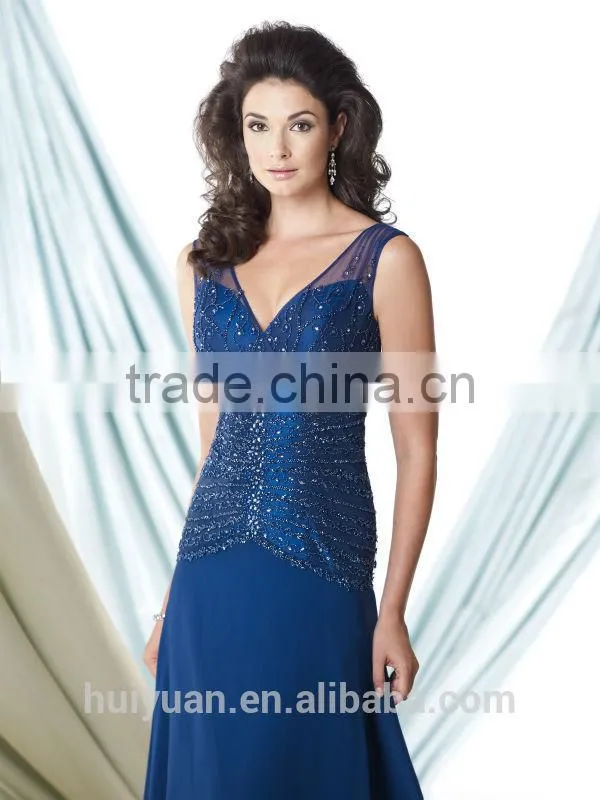 navy blue chiffon long new ladies fashion dress 2014 design