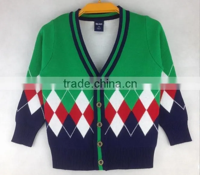 custom boys kids v-neck button-down diamond argle cotton cardigan sweaters