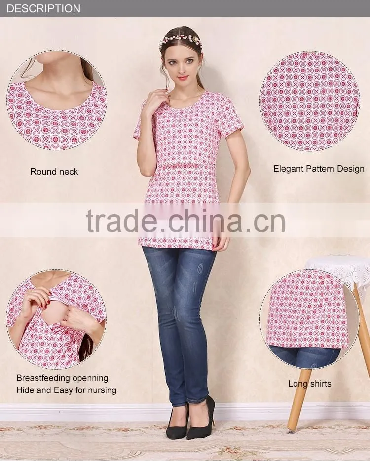 Summer Short Sleeve Nursing Clothes Floral Breastfeeding Clothing Cotton Maternity Mother Outdoor Tops