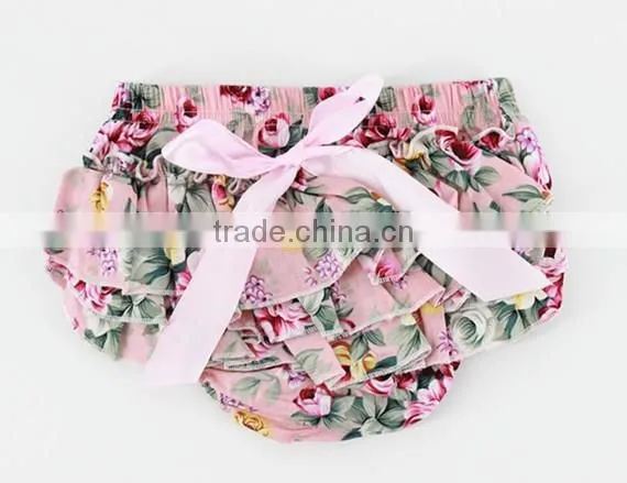 Wholesale ruffle diaper covers baby cotton bloomers pink ruffle print floral bloomers