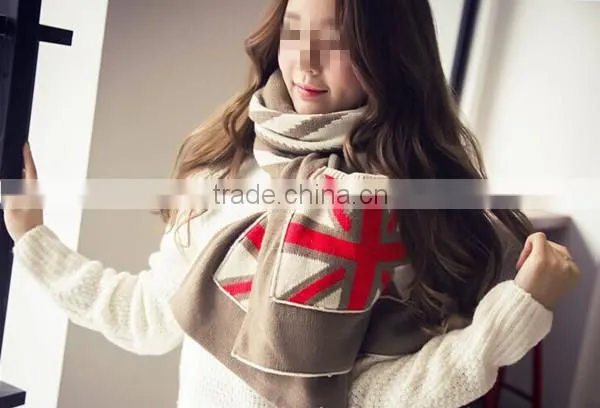 Autumn and winter latest design British flag design knit with pocket couple knit scarf