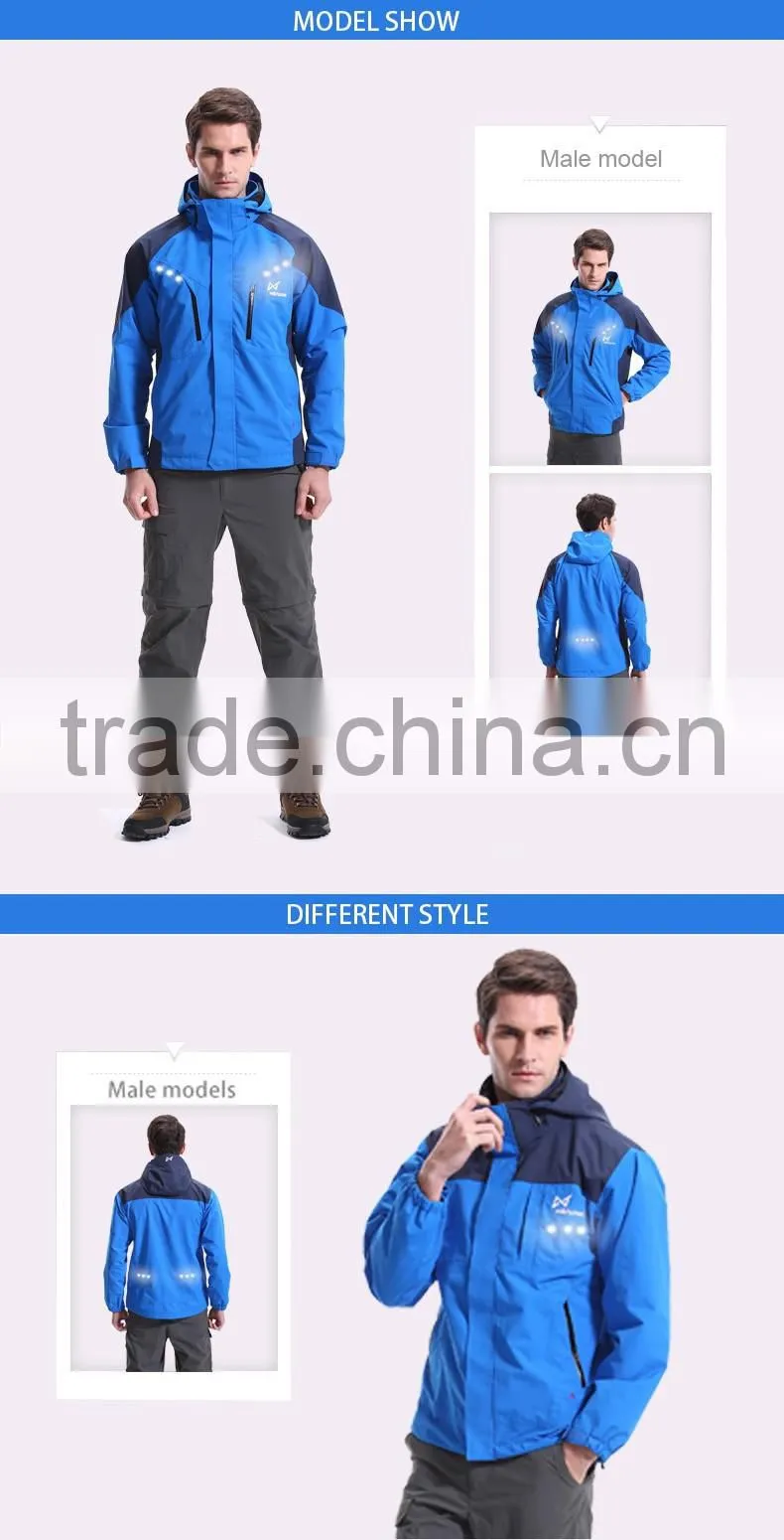 Hooded blue purple nylon USB charging rain jacket custom windbreaker