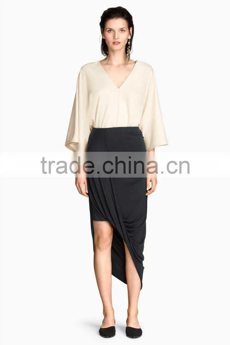 Latest fashion casual draped skirts design for woman 2015