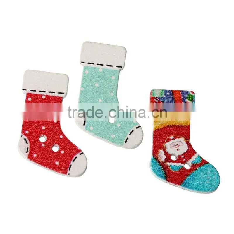 Wholesale Christmas Two Holes Wood Button Small Order Accepted