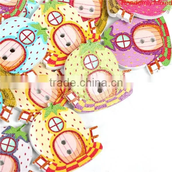 2 Holes At Random Strawberries Pattern House Button