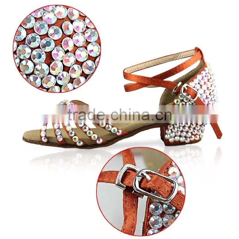 Children Kid Rhinestone Low Heel Modern Shoes Girls diamond Ballroom Latin Dance Shoes