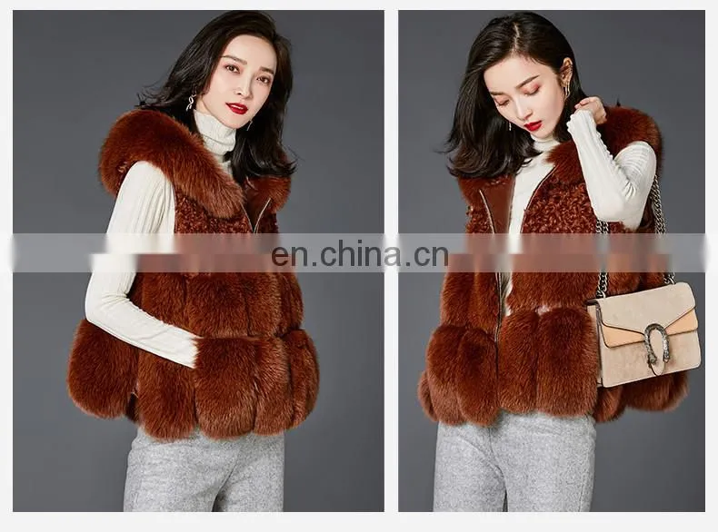 2017 New Fashion Real Fox Fur Geilt High Quality Fur Vest With Hood