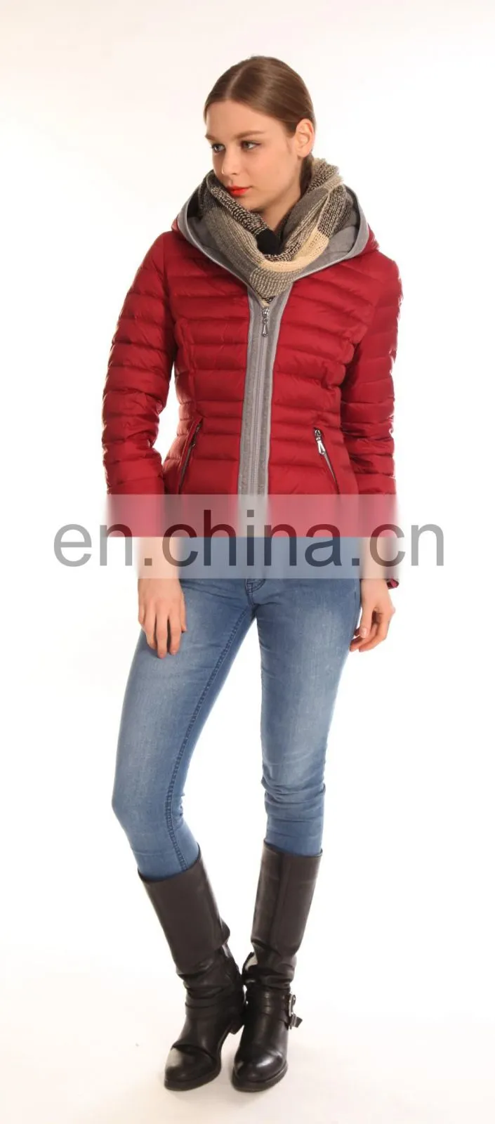 Fashion Design Europe Style Hooded Anorak Red Winter Jacket