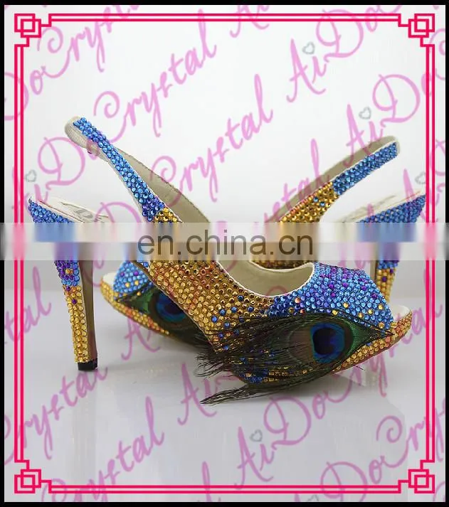 Aidocrystal handmade sea blue with side fish decorations slingback peep toe ladies' high heel shoes
