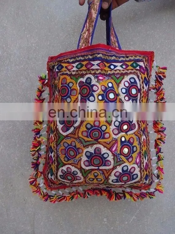 Colourful Indian vintage banjara neck yoke with embroidery and mirror work patches