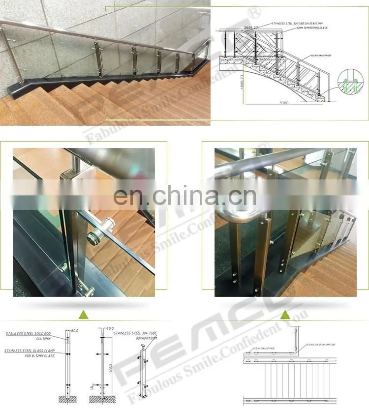 PEMCO Project Glass Railing High end stair 304 stainless steel glass handrail