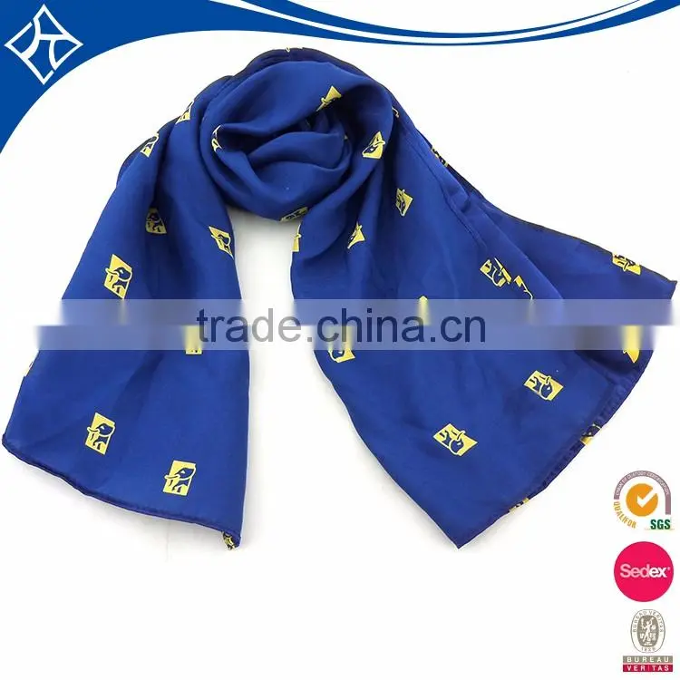 wholesale china cheap design plaid print blue polyester long scarf with logo